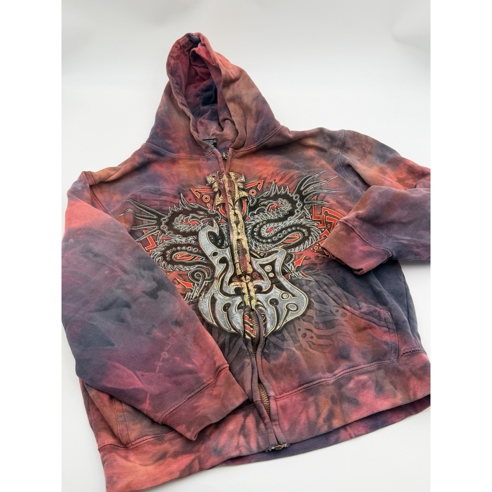 GWP Sport Youth Dragon Guitar Hoodie Size 10/12 Tie-Dye Y2K Rocker Style Boys